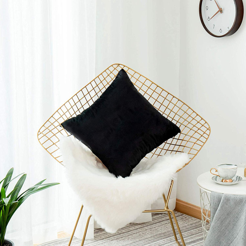 Housse de coussin en velours uni, H 18 po x l 18 po, Noir