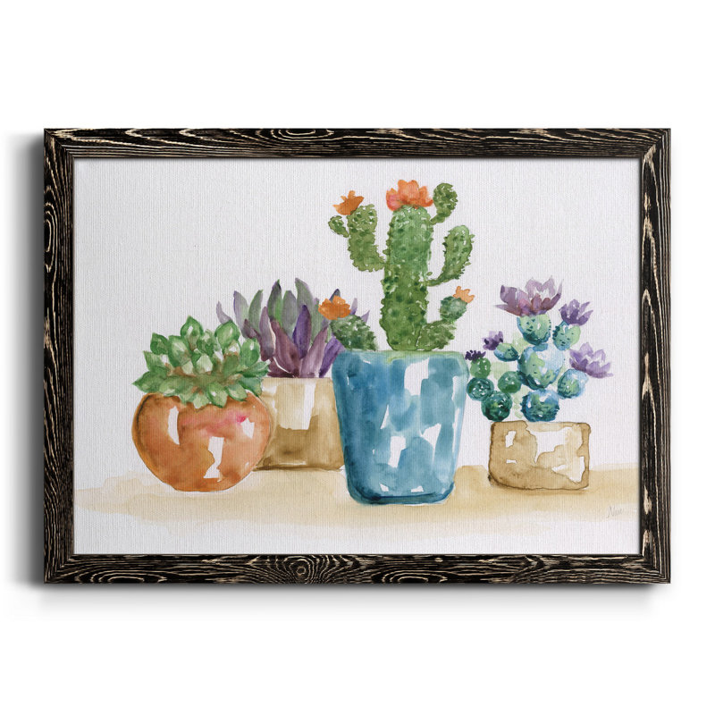 Summer Succulents II - Toile encadrée de qualité supérieure - prête à être accrochée, Noir, H 31 po x l 44 po x P 1 po
