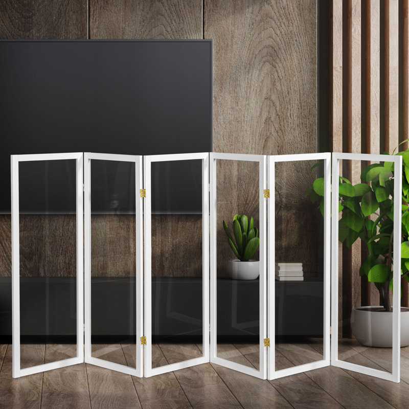 4 Ft. Tall Clear Screen Natural 6 Panel, 6, White, 48" H x 106.5" W x 1" D