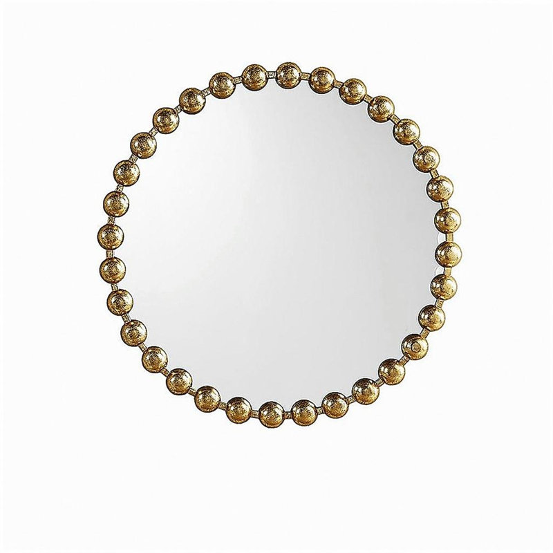 Beaded Round Wall Mirror 27"D, H 27 po x l 27 po x P 1,75 po, Or