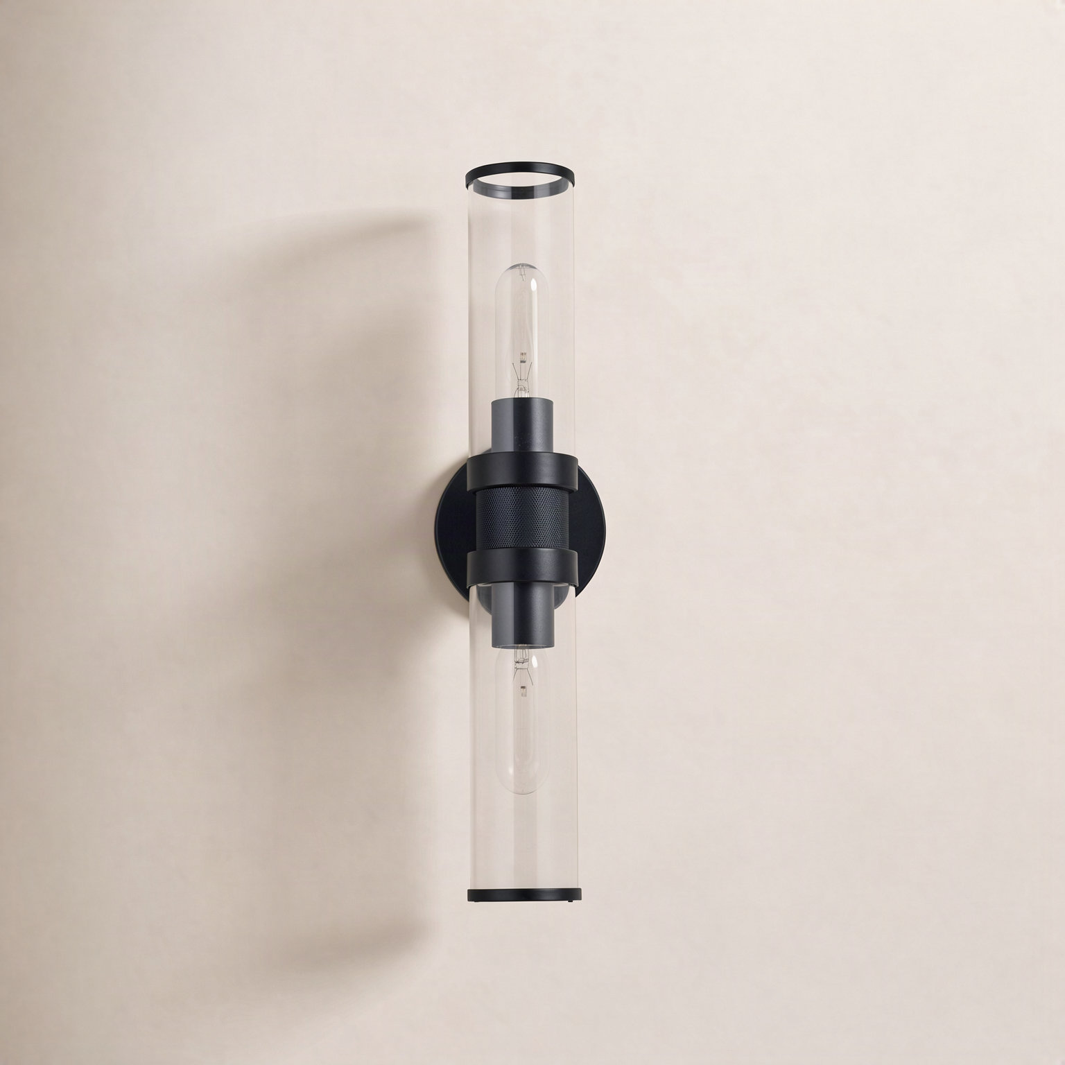 Atley 2 Light Transparent Dimmable Bath Bar, Black