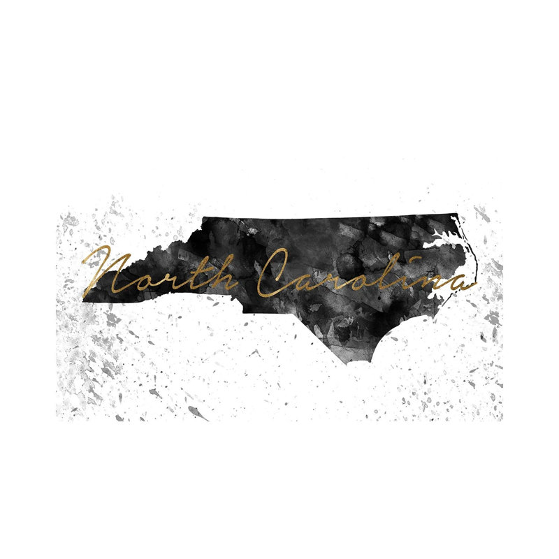 North Carolina Black And White Gold - Wrapped Canvas Print, 20.32cm H x 30.48cm W