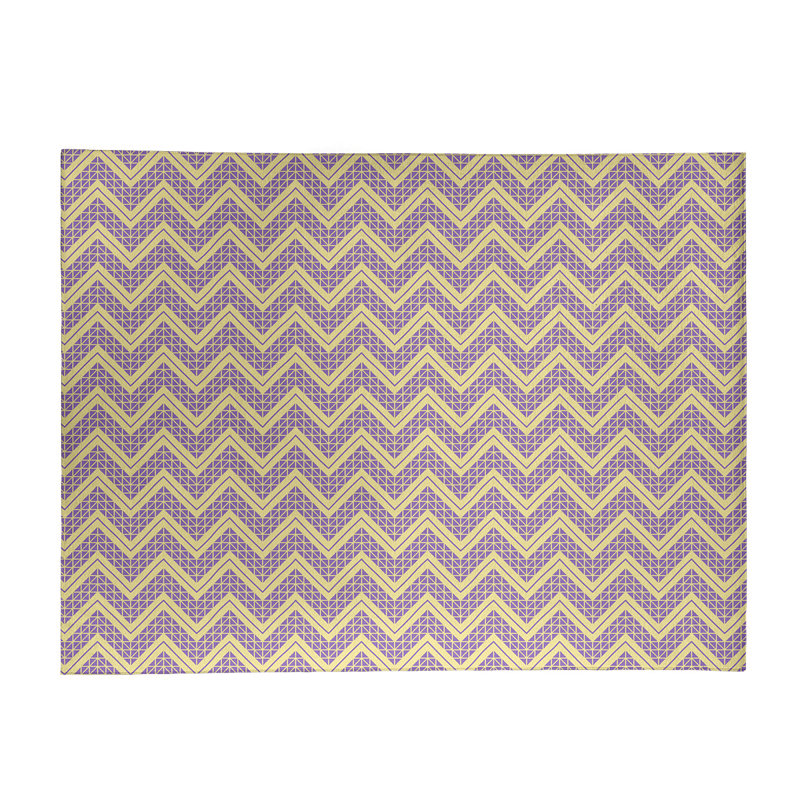 Tapis mauve/jaune à chevrons à main, Rectangle 8 pi x 10 pi