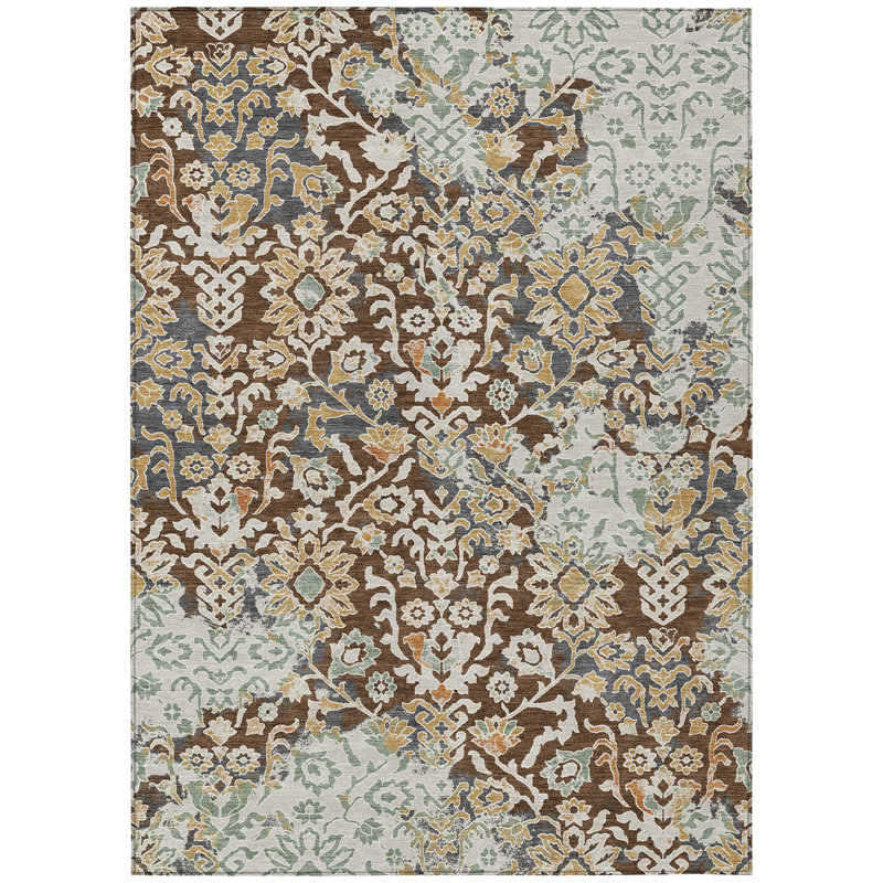 Machine Washable Indoor/Outdoor Chantille ACN2584 Traditional Rug, Chocolate, 5' x 7'6"