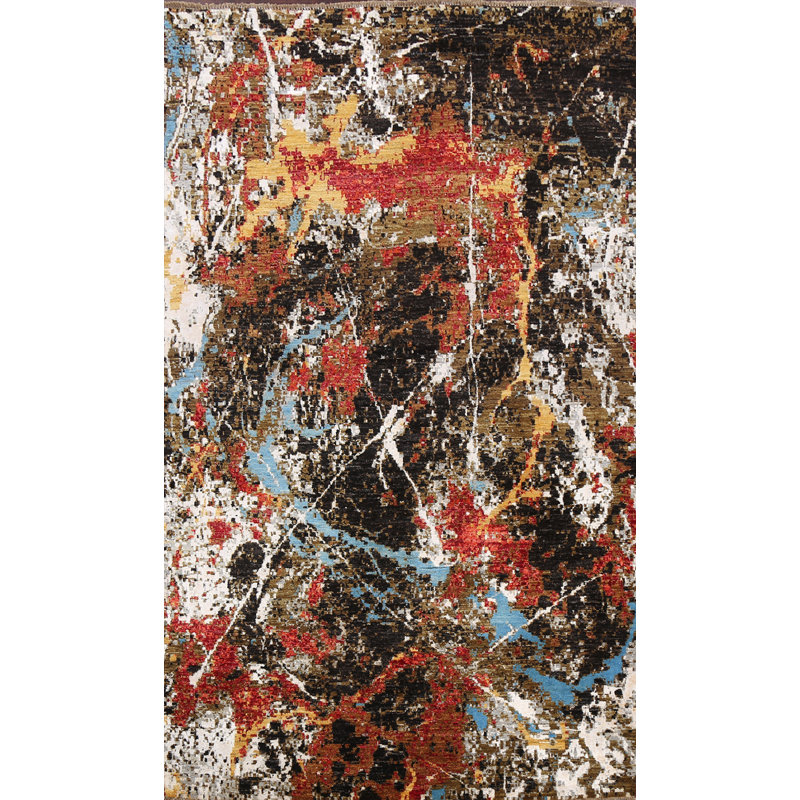 Tapis oriental moderne à motif végétal noué à la main 5 x 8