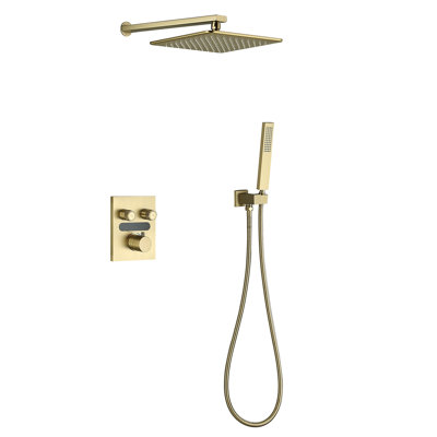 LCD Temperature Display Digital Shower System with 9.8" Rainfall Shower Head and Handheld Spray, Rough-in Valve