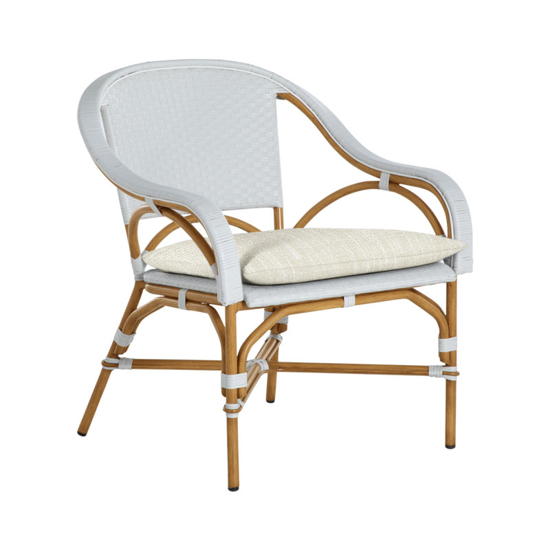 Savoy Patio Chair with Cushions, No Welt, Rollo Chambray, Chalk/White/Navy