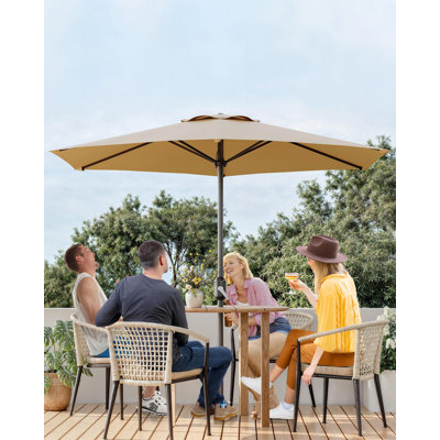 Protection contre les rayons UV et parasol d'extérieur imperméable 7,5 pi - 6 baleines robustes, auvent ventilé UPF 50+ - Manivelle et inclinaison - Parasol de table de marché pour jardin, terrasse, piscine, cour arrière - Brun clair