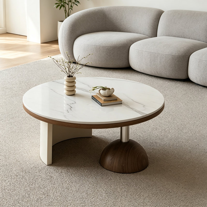 Table basse pour petit appartement Creativité, 12.59" H x 27.55" W x 27.55" D, White/Gray/Black, Marble