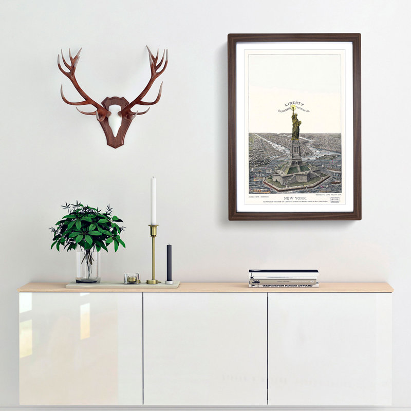 Statue of Liberty in New York - Picture Frame Painting Print, 36cm H x 27cm W x 2cm D, Walnut Framed
