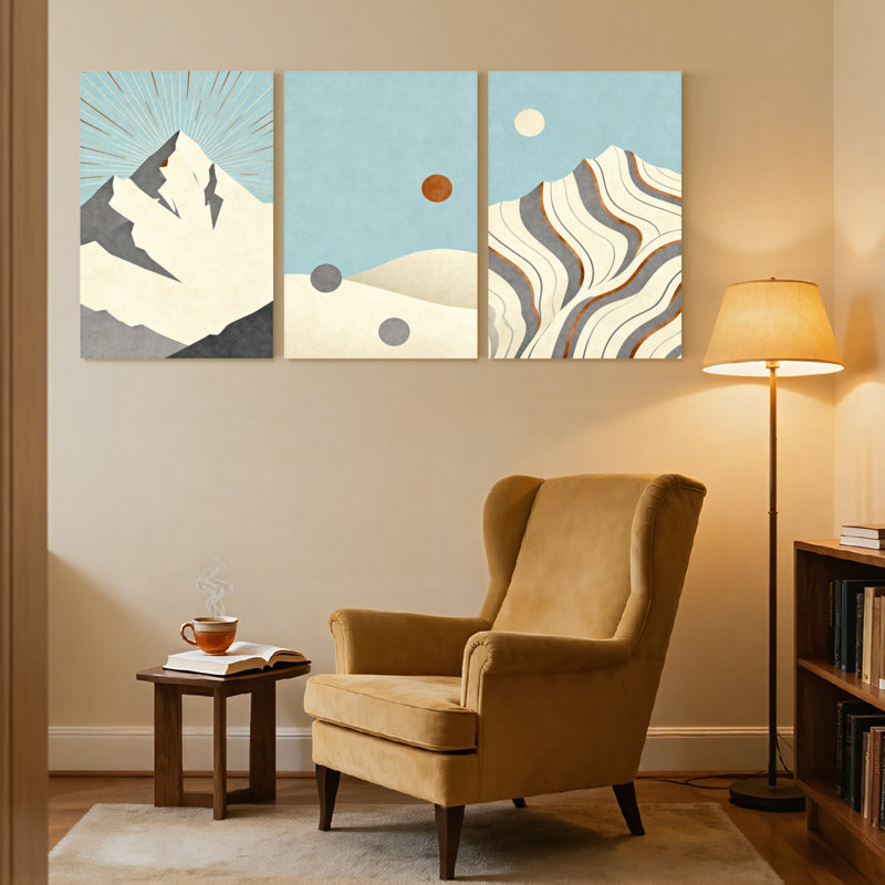 «Abstract Mountain Sunburst Desert Dunes», ensemble de 3 impressions sur toile, H 24 po x l 48 po