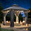 Pavillon de jardin extérieur avec double toit, auvent de patio avec moustiquaire et rideaux, adapté pour les patios, la pelouse et la cour