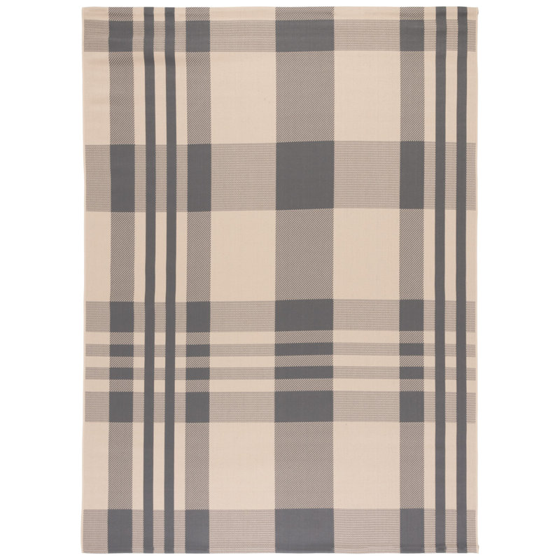 Tapis d'intérieur / extérieur à motif écossais Debriana Performance, Rectangle 2 pi 7 po x 5 pi, Grey/Bone