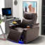 Fauteuil inclinable Power Motion avec port de charge USB et rangement à bras cachés, 2 porte-gobelets pratiques et plateau pivotant à 360 °, brun