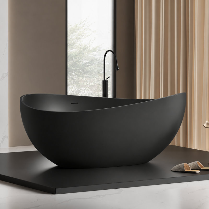 Baignoire de trempage autoportante à surface solide de 63 pouces KAKUSIGA pour salle de bain
