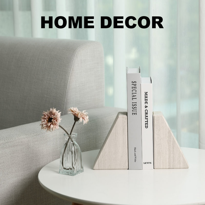 Serre-livres en marbre (ensemble de 2), H 2,54 po x l 5,93 po x P 3,98 po, Gris/beige