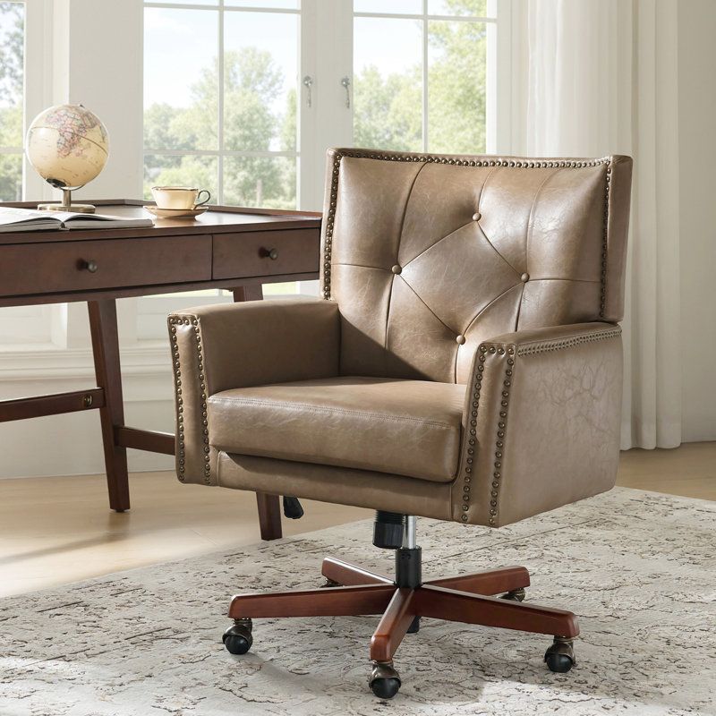 Chaise de bureau pivotante en cuir Meroy, Taupe