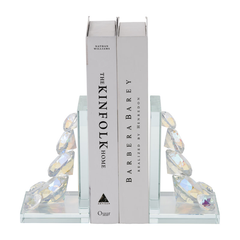 Kallysta Modern Glass and Crystal Bookends with Faceted Geometric Accents Sleek Decorative Display Design for Contemporary Spaces and Stylish Sophisticated Shelf Organization