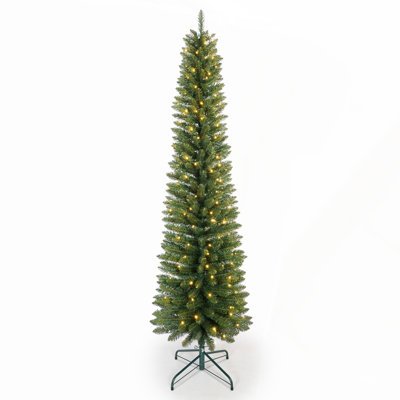 Arbre de Noël vert avec lumières DEL blanc chaud - Conception mince en PVC, compacte et facile à assembler