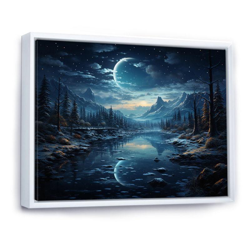 Winter Landscape Silent Night II, reproduction d'art sur toile, Cadre flottant blanc, H 12 po x l 20 po x P 1 po