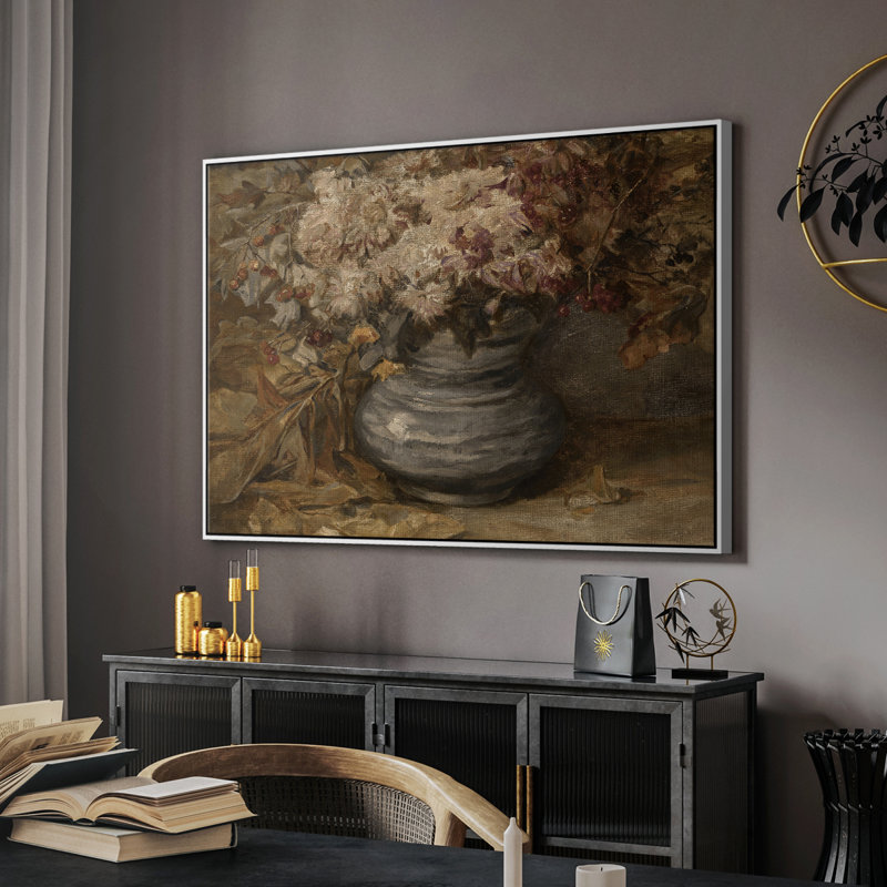 Botanique rétro - LXIV, H 41 po x l 61 po x P 1,5 po, Toile encadrée flottée blanche