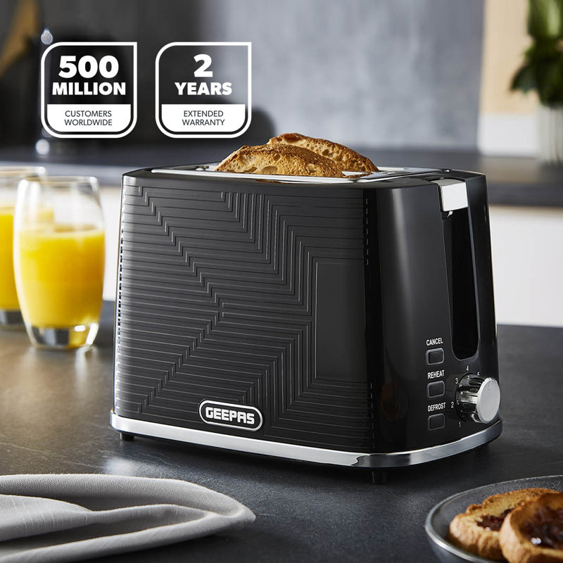 GEEPAS 2 Slice Toaster | 7 Browning Levels Cancel Defrost Reheat | For Thin Small Bread Slice, Removable Crumb Tray Cool Touch Housing High Lift | Space-Saving Design | 2 Yr Warranty 900W Opus