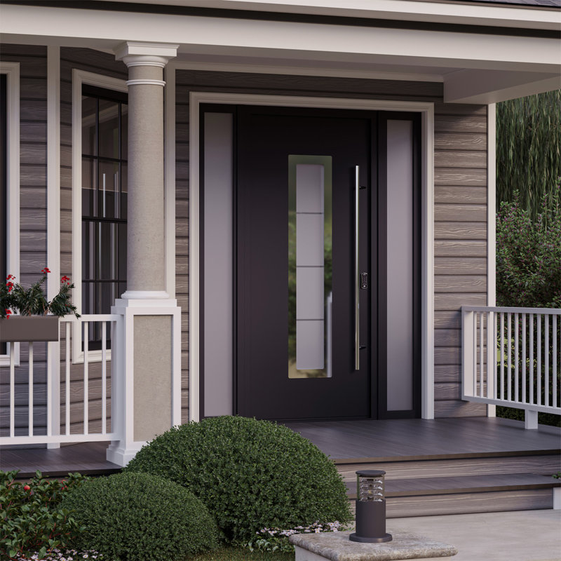 Argos Black Zinc-Galvanized Steel Front Door with Frosted Glass