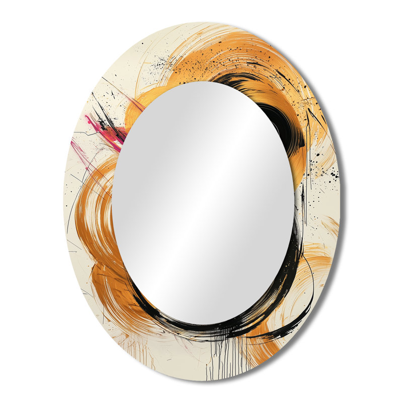 Abstract Circles In Pink And Gold Tones IV - Modern Oval Wall Mirror, 43" x 33"
