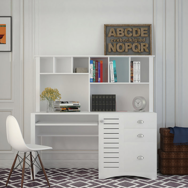 Bureau d'ordinateur à domicile avec huche, Blanc