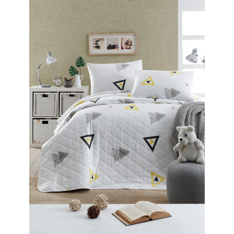 Ensemble de couvre-lit 100% coton blanc / jaune Adamou