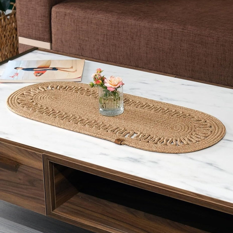 Jute Table Runner Woven Braided Dining Runner Natural Textured Rattan Table Runner 11.8 x 27.5