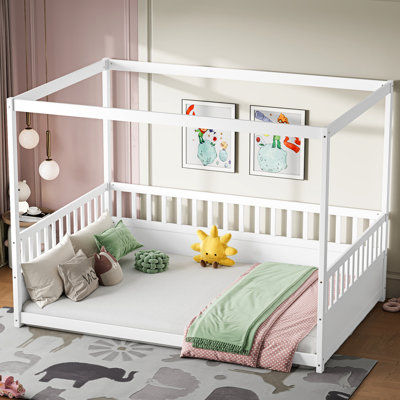 Lit de plancher en bois de pin blanc solide et stable