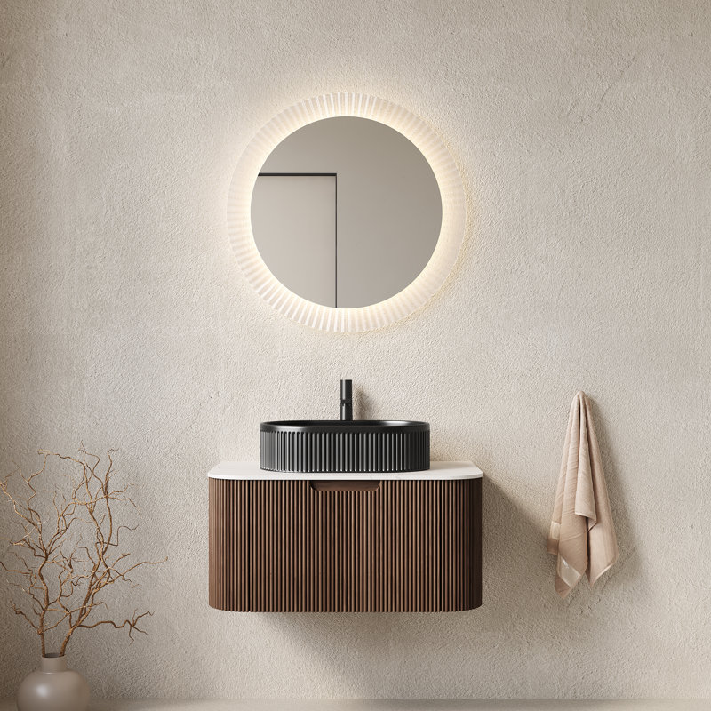 Ensemble de meuble-lavabo mural incurvé à rayures 30 po avec lavabo vasque en céramique Annora, Black Oval, 30"