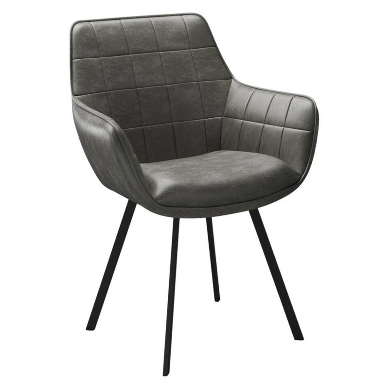 Metal Dining Chairs in Hide Leather, Dark Grey