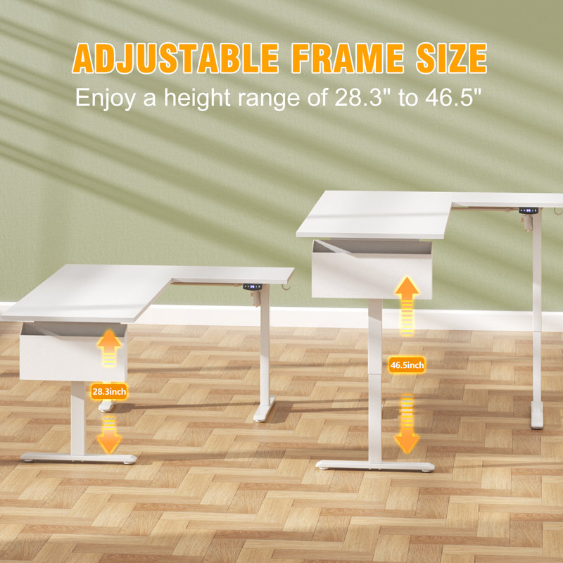 L-shaped Standing Desk – Adjustable Height Electric Desk With Memory Controller, White