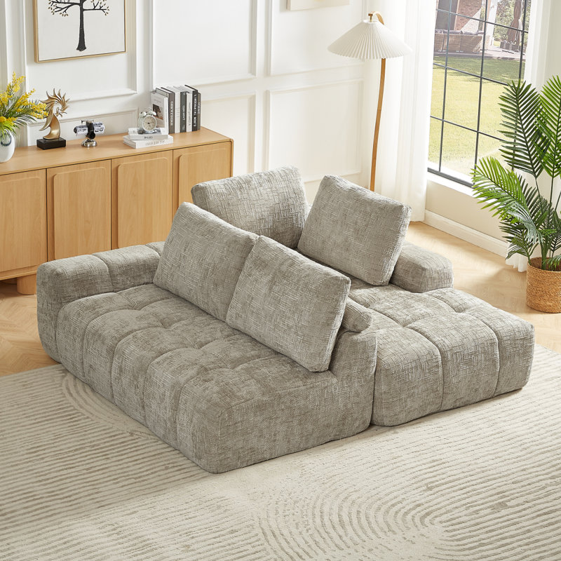 Cozyform Convertible Corduroy Sectional Couch With Ottoman & Pillows, Modular L Shaped Sleeper Sofa, Boneless Cloud Couch For Living Room Furniture, Dark Gray