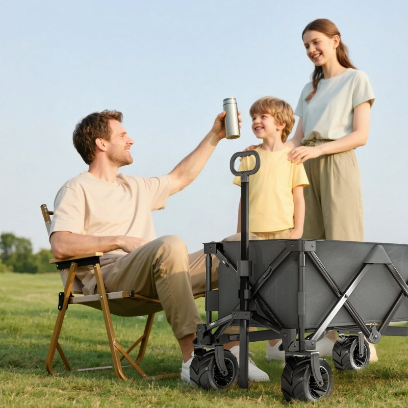 Outdoor Cargo 108*55*89 cm Metal 1 Piece Folding Wagon Dark Grey Foldable for Easy Storage