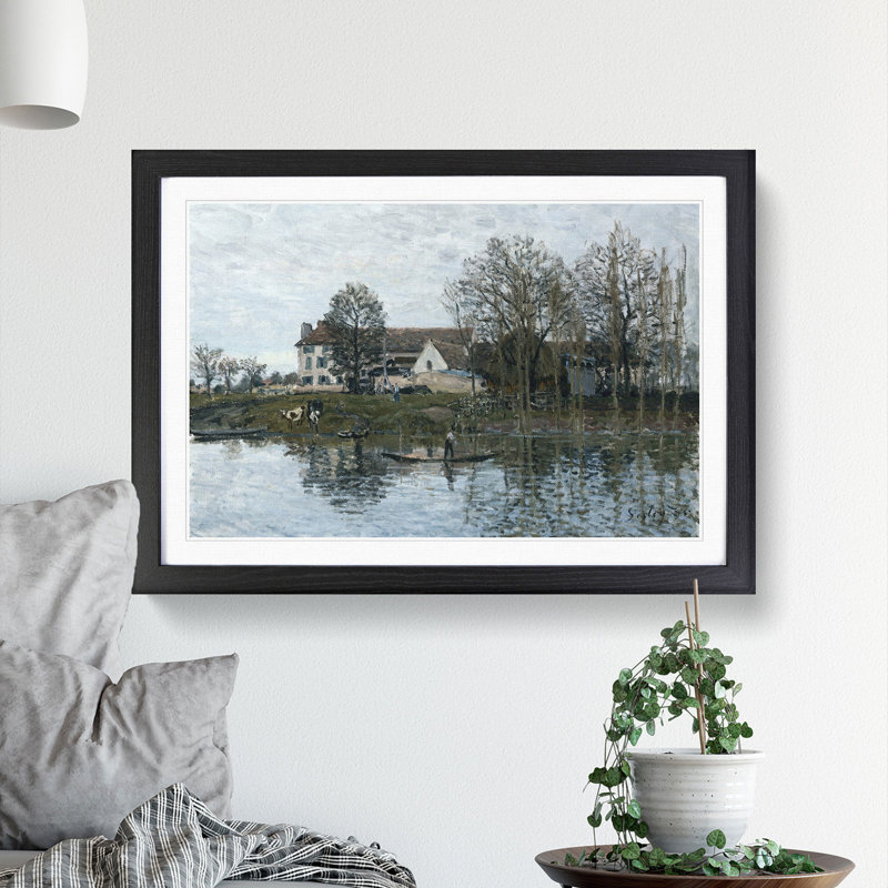 The Seine at Port Marly by Alfred Sisley - Picture Frame Painting, Black Framed, 36cm H x 48cm W x 2cm D