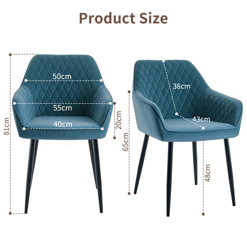 Sexton Upholstered Diamond Stitching Velvet Arm Dining Chair with Thick Cushion, Teal, 1