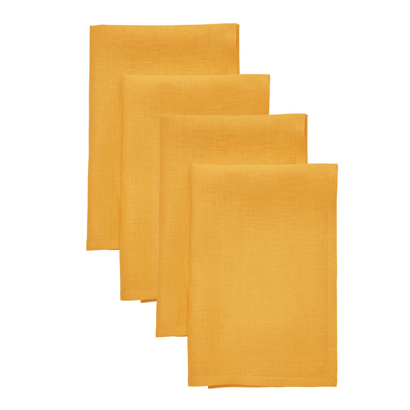 100% Pure Linen Dinner Napkins - Fete, Tangerine Yellow