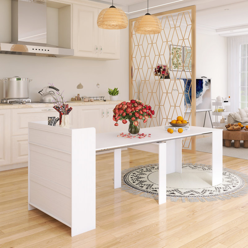 Table de salle à manger rectangulaire avec rangement 98,43 ", Blanc
