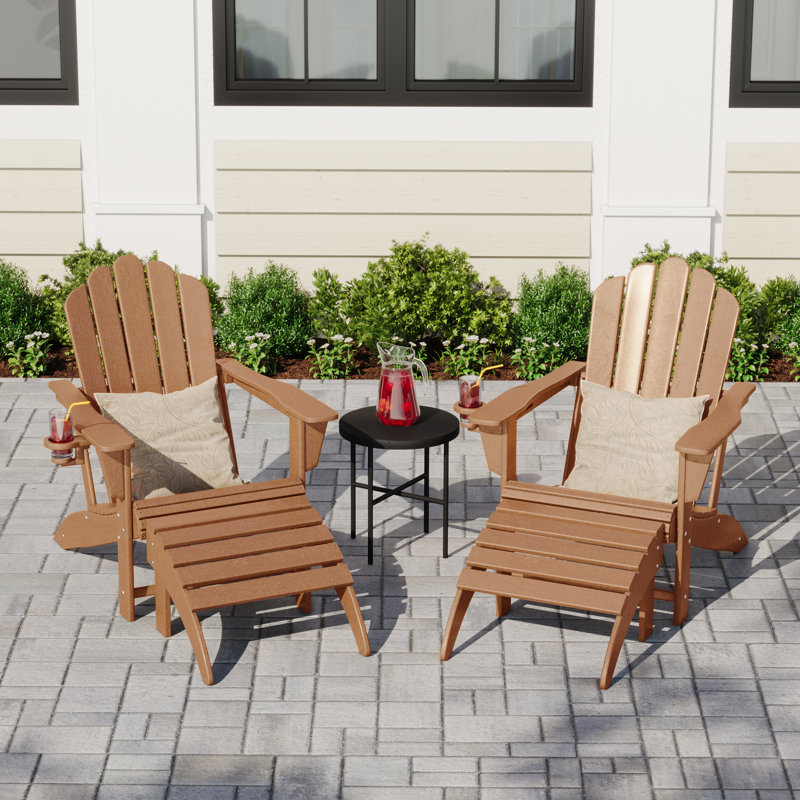 Ensemble de chaises d'extérieur en poly Adirondack avec repose-pieds 4 pièces, Teck