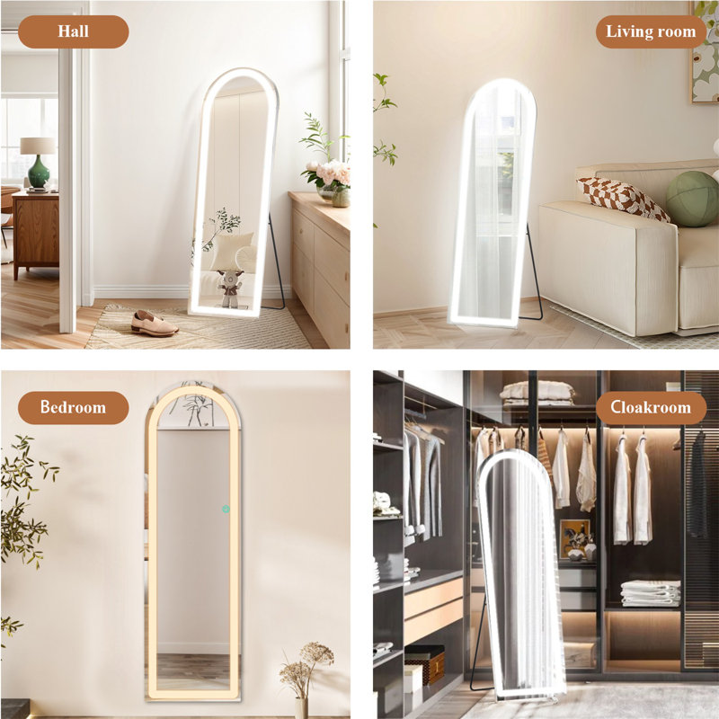 Full Length Mirror With Lights, LED Floor Mirror, Full Body Dressing Standing Mirror, Hanging Mirror, 60" x 16"