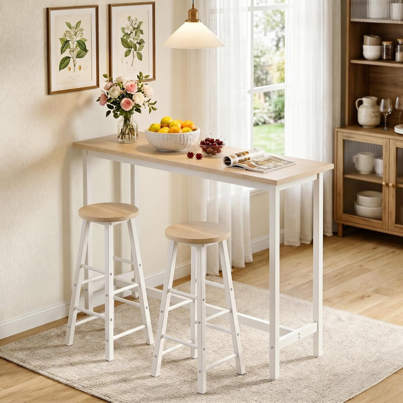 Dequinton Rectangular 120cm L x cm W Dining Table, White, Light Oak, H100  x L120 x W40cm