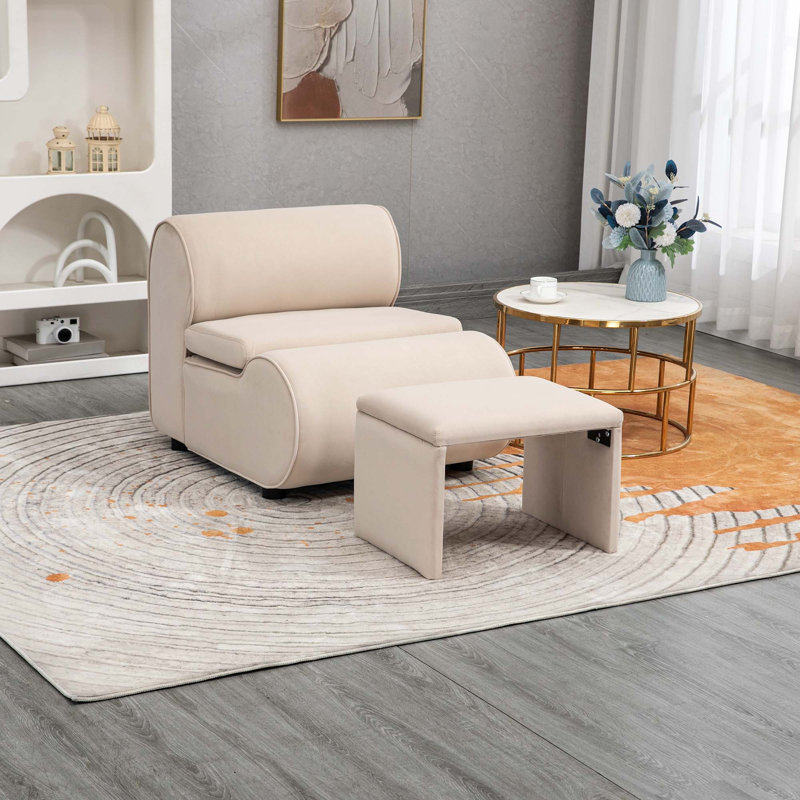 Chaise d'appoint avec repose-pieds House Hold, Velours beige