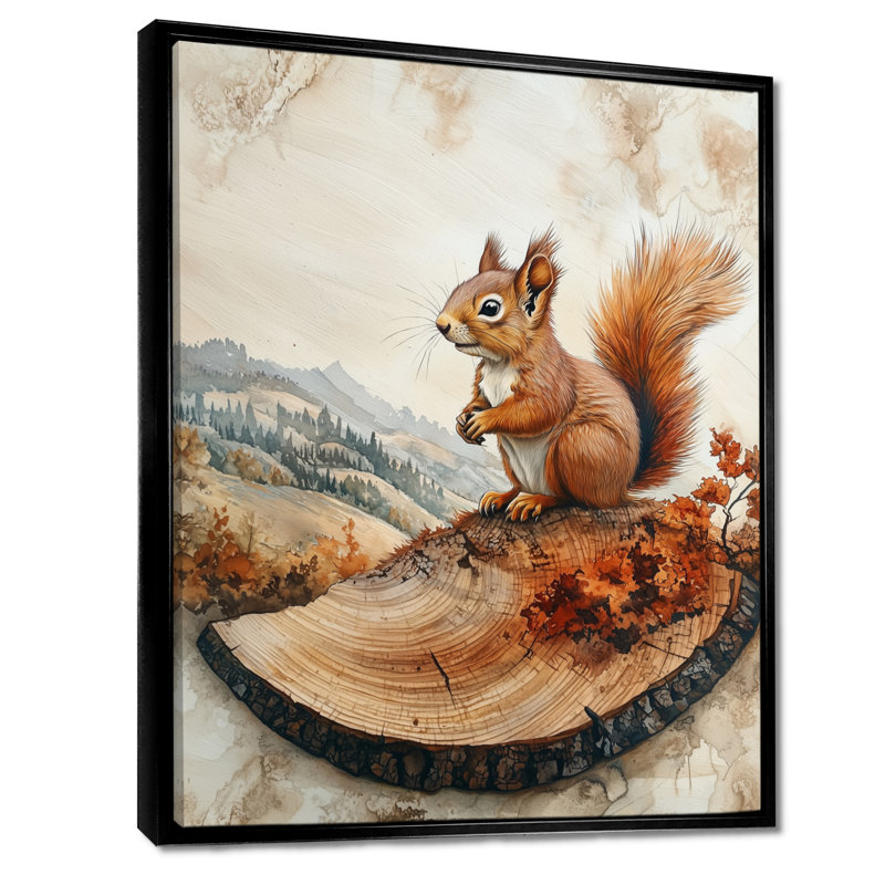 Gicell Autumn Squirrel At The Mountain On Slide - Squirrel, art mural, H 20 po x l 12 po, Impression encadrée flottante, Noir