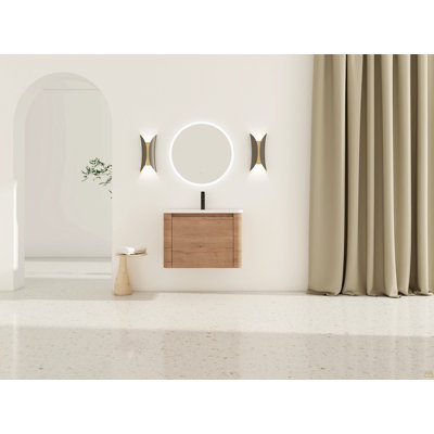 Meuble-lavabo mural 28 po avec lavabo en céramique blanche et porte à fermeture en douceur, emballage KD, contreplaqué