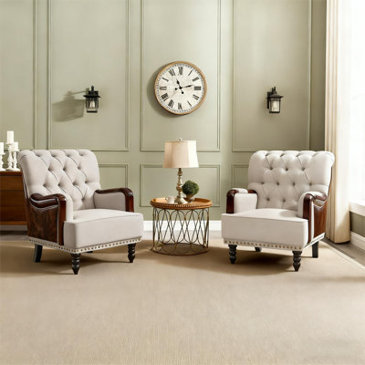 Ensemble de 2 fauteuils d'appoint à oreilles rembourrés de 31,5 po de largeur Erithon