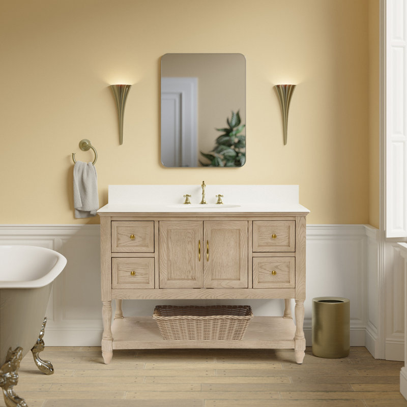 Ensemble de meuble-lavabo simple 48 po Hampton, Engineered White, Greige Oak