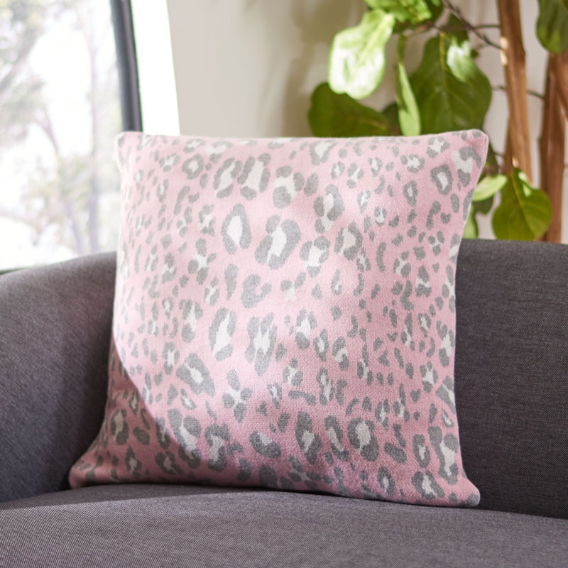 Pink and Black Cotton Leopard Print Square Throw Pillow
